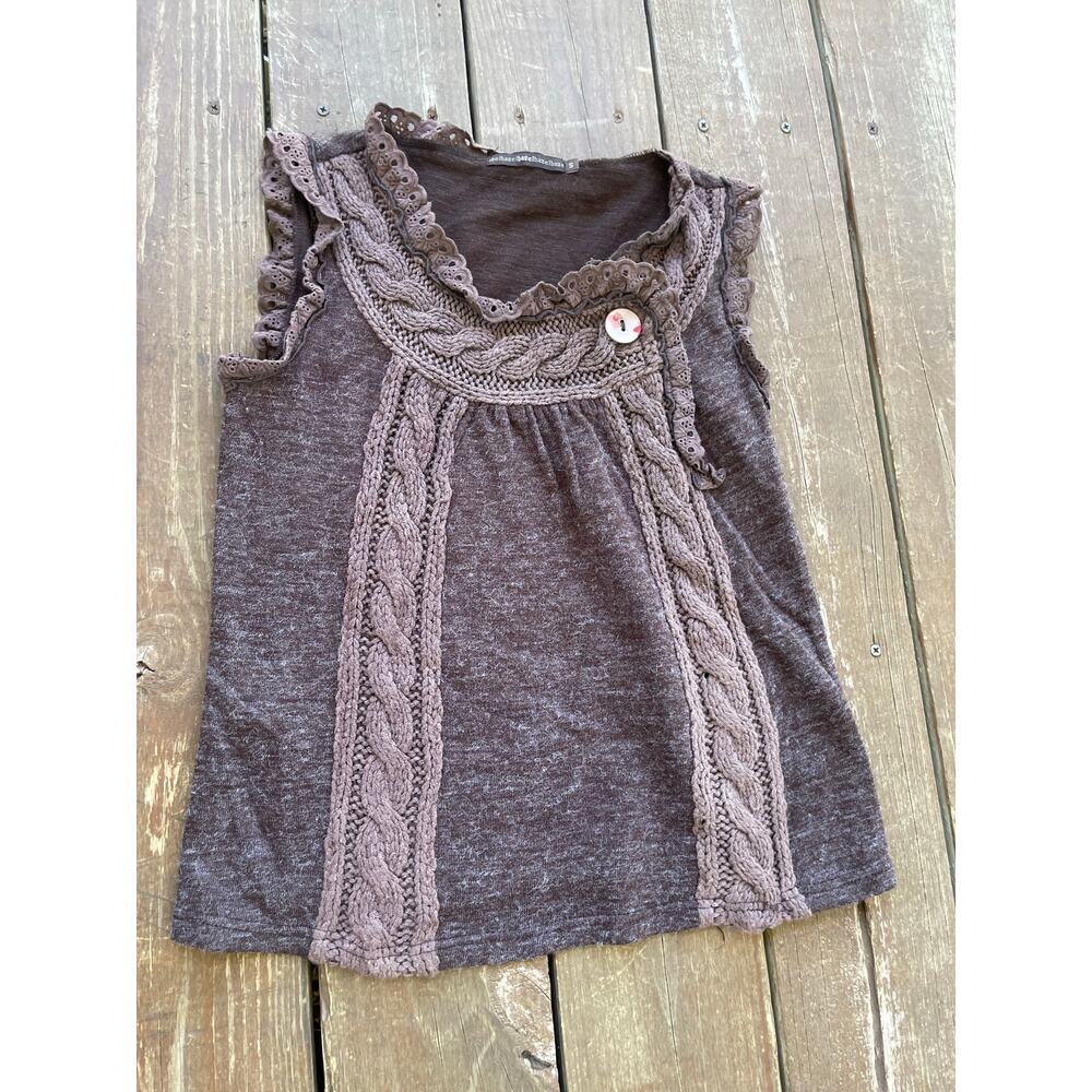 Hazel Brown Button Down Shirt with Lace Details